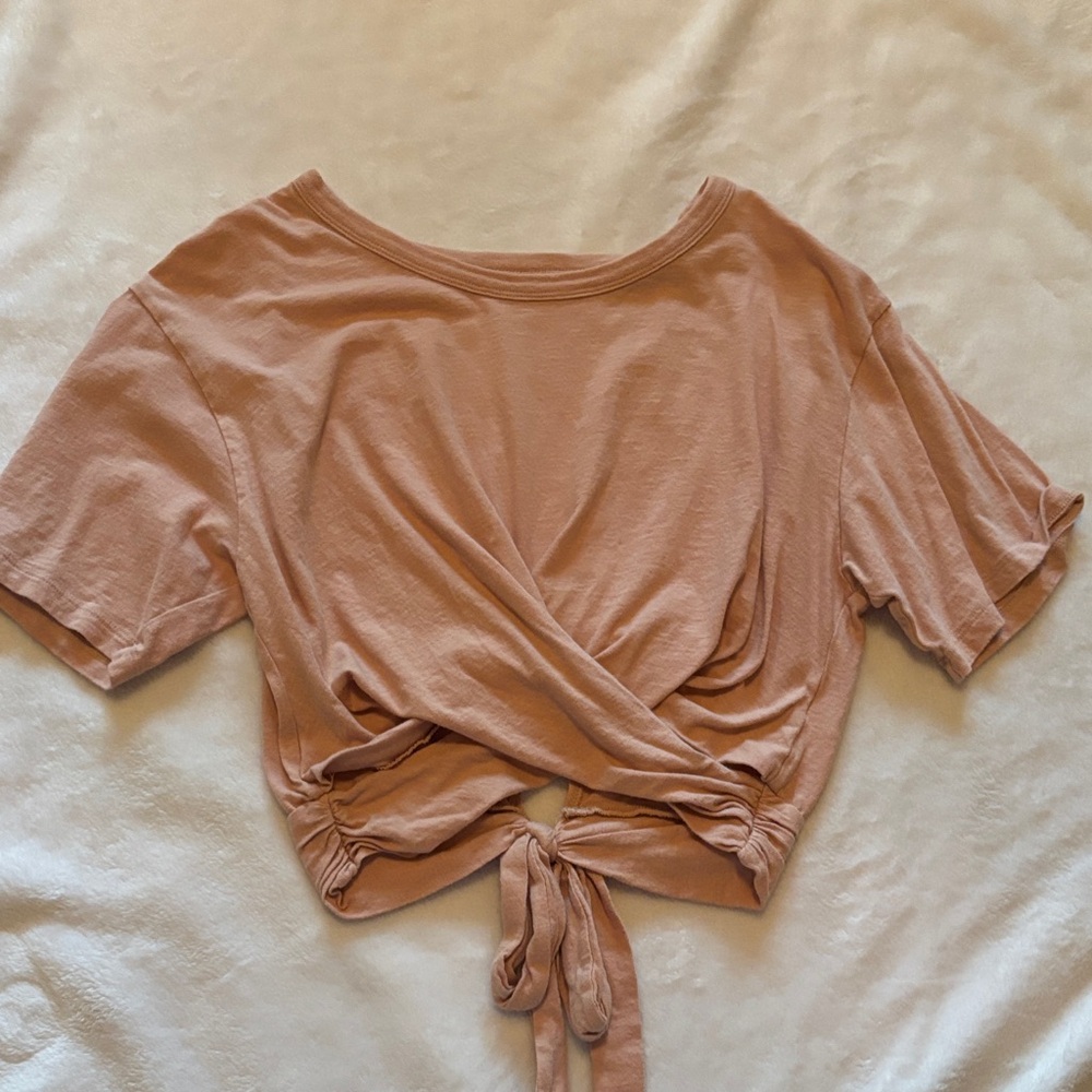 Aerie Blush Tie-Front Crop Top Salmon